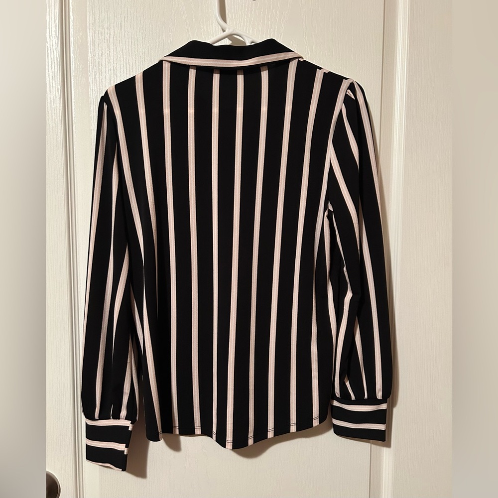 Adrianna Papell Black and Cream Striped Shirt - Picture 2 of 4